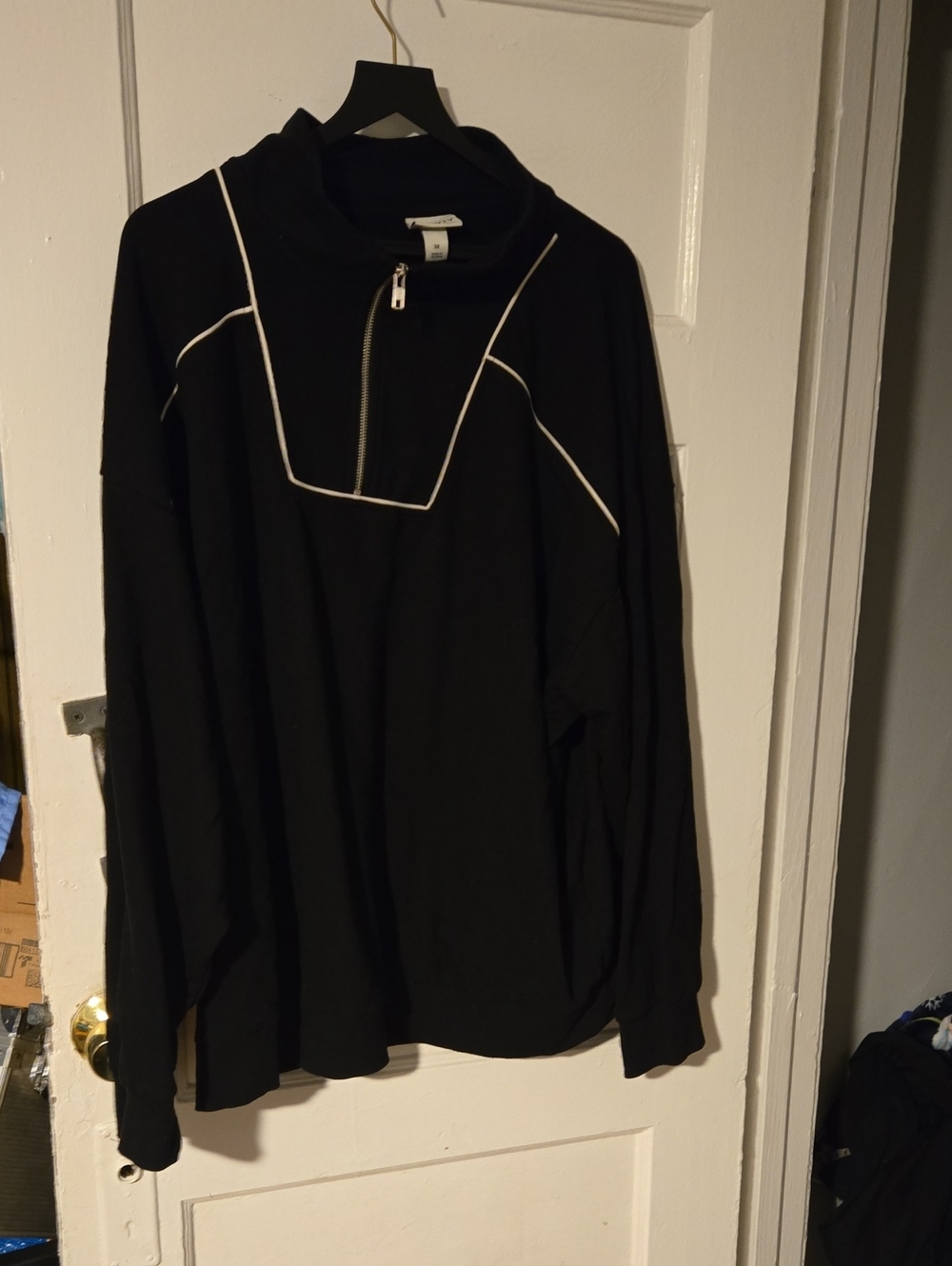 Ava & Viv Black Pullover Hoodie with White Piping